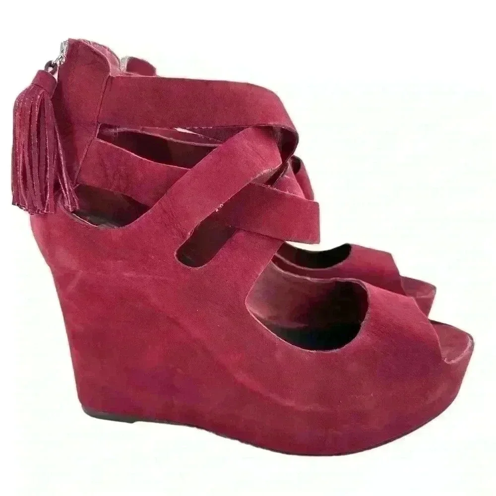 Dolce vita Jade ankle booties size 8 burgundy Nubuck leather  wedge platforms